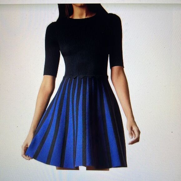 Ted Baker London Salyee Ribbed Scalloped Trim Knit Skater Dress NWOT S - Picture 2 of 9